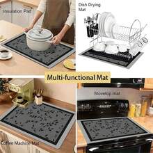 1件装花卉图案不对称耐热速干杯垫，茶水滴垫，花卉风格家用茶几滴垫，厨房浴室吸水硅藻土防滑垫 - 彩色 - 查看 11