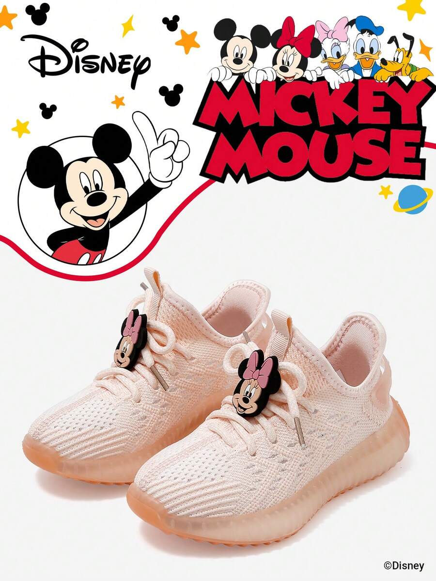 Disney 1 Pair Official Collaboration Children's Sports Shoes, Suitable For Daily, Holiday, Sports And Outdoor Activities. Comfortable, Fit Foot Shape, Non-Slip, Breathable. (Boys' Sports Shoes, Boys' Casual Shoes, Children's Sports Shoes, Girls' Sports Shoes, Girls' Casual Shoes) - Pink - View 1
