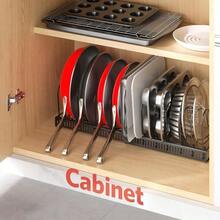 Pans Organizer Rack, 10 Adjustable Compartments, Cookware Holder For Pantry Or Cabinet, Under Cabinet Extendable Pot And Pan Organizer Rack, Kitchen Cabinet OrganizerBlack - Black - View 2