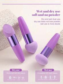3Pcs Makeup Sponge Facial Foundation Sponge Professional Makeup Blending Sponge With Handle Beauty Sponge Blender Dry & Wet Use Makeup Sponges For Foundation - Multicolor - View 3