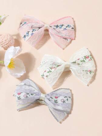 3 st/pack flerfärgade hårspännen i tyg för baby, supersöta vävda rosettdesigner, perfekta för alla hjärtans dag-foton och presenter