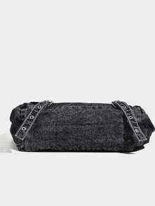 حقيبة كروس بودي جينز بطراز Y2K الرجعي، بطراز هيب هوب جرانج، حقيبة كتف بسعة كبيرة بطراز بانك الشارع، مناسبة للاستخدام اليومي والعمل والمدرسة. سعة كبيرة لاستيعاب الكتب والأجهزة المحمولة وما إلى ذلك. - الأسود - مشاهدة 8