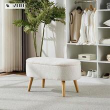 MU:4LIFE Taburete Otomano con Asiento Acolchado Tapa y Patas Reposapiés con Baúl de Gran Capacidad de Alenamiento para Sala y Recámara Tela Teddy Blanco