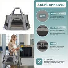 IISVGE 安全拉链防逃脱宠物背包 | 宽敞透气可折叠猫狗旅行包 | 符合航空公司标准的可折叠透气宠物包，情人节礼物 - 彩色 - 查看 8