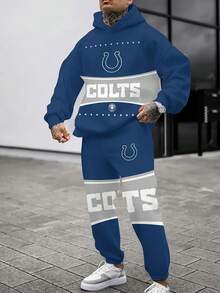 India-Napolis Colts Casual Hoodie Jogging Sweatpants Tracksuit Set, Football Team Men's Tracksuit Set, Men's Game Day Hoodie Set - 彩色 - 查看 1
