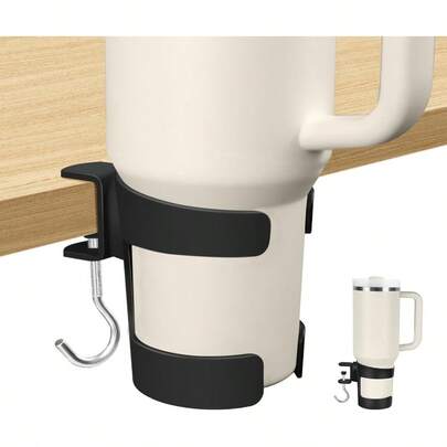 1 Set Space-Saving Computer Cup Holder With Hooks, Suitable For Office And Home Use, Black