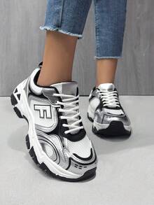 FIREQUEEN Women's Y2K Style Comfortable Lightweight Colorblock Mesh Lace-Up Thick Sole Casual Sneakers, Fashion Outdoor Daily All-Season Walking & Running Sports Shoes