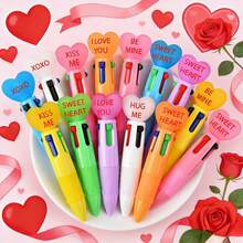6支/24支装情人节限量版心形标语0.5mm多色圆珠笔，英文爱情语录心形按动式圆珠笔，适合学生书写、情侣礼物、计划本标记、课堂奖励、文具 - 字母愛心小四色實色款 - 查看 7