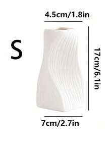 1pc Modern White Wavy Vase Set - Minimalist Rectangular Wavy Textured Plastic Neutral Vase For Elegant Floral Decor In Living Room, Bedroom, Office Desk, Dining Room Shelf, Suitable For Dried Flowers (Reed/Wheat/Cattail), Fresh Flowers (Peony/Rose/Tulip), Artificial Flowers (Artificial Reed/Artificial Ginkgo Leaf Branches/Artificial Daisy Bouquet/Artificial Baby's Breath) - Multicolor - View 10