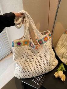 Campus Style Knitted Shoulder Bag, Crochet Handbag, Fashion Tote Bag For Summer Beach