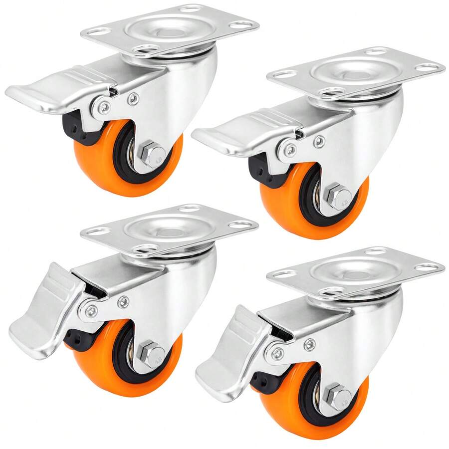 2-Inch (50mm) Swivel Caster Wheels Set Of 4, Dual Locking Heavy Duty Castors With 600 Lbs Load Capacity - Yellow - View 1