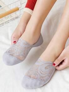 5双装女士蕾丝花朵袜性感隐形踝袜柔软防滑舒适透气吸汗休闲袜 - 彩色 - 查看 7