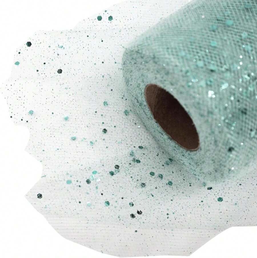 Glitter Tulle Fabric Rolls 6 Inch 50 Yards (150FT) Sequin Sparkling Ribbon Spool Netting For Wedding, Tutu Skirt, Gift Wrapping, Party Decoration (Ivory) - Màu B - Xem 1