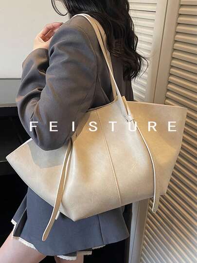 Large Capacity Minimalist Trapezoid Tote Bag, Magnetic Closure, Shoulder Bag For Women, Girls, College Students, Office Workers, Suitable For Work, Business, Commuting, School