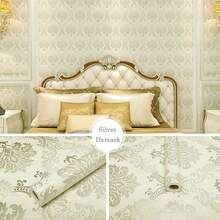 Silver Damask Peel And Stick Wallpaper Easily Removable Printed Stick Wall Paper Decorative Se- Adhesive Shel F Drawer Liner Roll - 17.71" Wide X 118" Long (17.71\ X 9.8 Ft, Silver Damask) - 銀色 - 查看 7