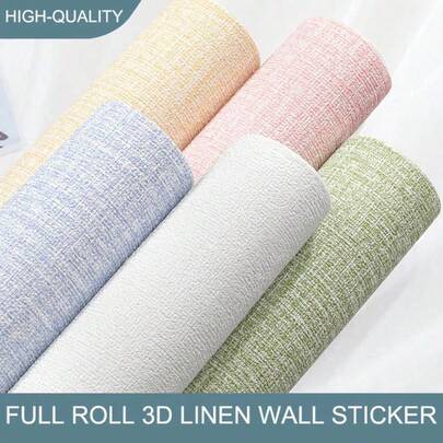 ucdfi 50cm X 10m Linen 3D Foam Self-Adhesive PVC Solid Color Thickened Waterproof Wallpaper Wall Decor