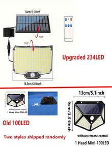 太阳能234LED户外灯，适用于庭院、门廊和车库 - 节能、防水、易于安装、高亮度、带运动传感器、多种亮度设置、无线控制。旧款为100LED灯。 - 黑色 - 查看 4