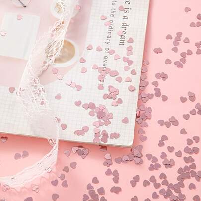 1000pcs Rose Gold Heart Shaped Sequin Confetti, Tabletop Decor Glitter, Party Decoration Sequins, Holiday Confetti, Perfect For Scattering On Tables For Birthdays, Weddings, Celebrations