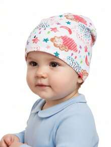 1顶婴儿卡通图案针织帽，双层针织婴儿睡帽，适合春夏穿着 - 彩色 - 查看 6