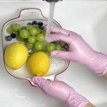 100只/包 一次性丁腈手套，防水，不含乳胶，适用于厨房、浴室清洁，批发，防滑，防油，防护 - 淺粉色 - 查看 5