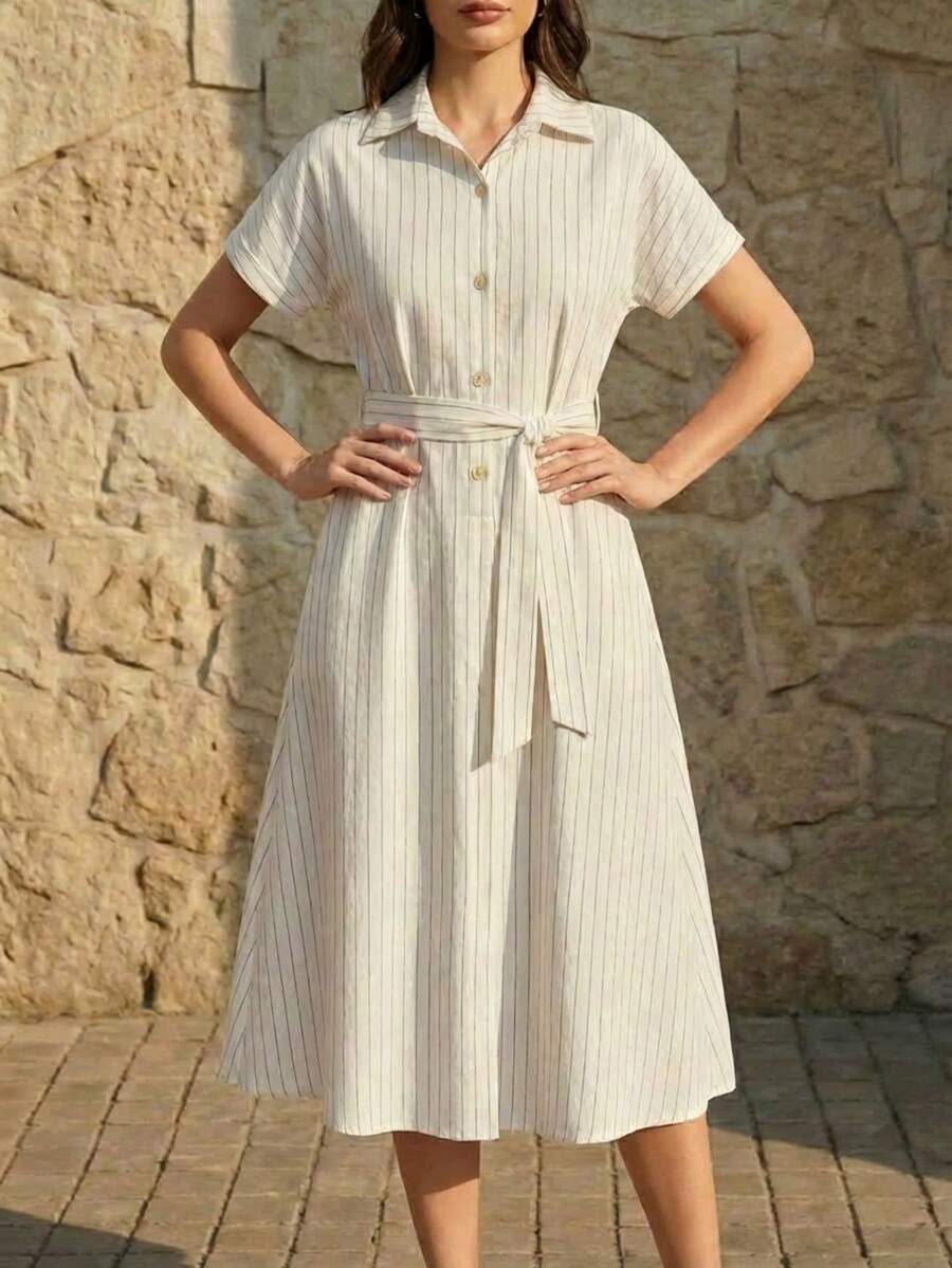 A&DD MODA,REF:MK09 - Women's Midi Dress With Elastic Straps And Pockets, Lightweight And Breathable Summer Dress Made Of Linen Fabric, Sweet And Slim Square Neckline, Sleeveless, Fitted Waist And A-Line Skirt, Suitable For Women - 白色 - 查看 1