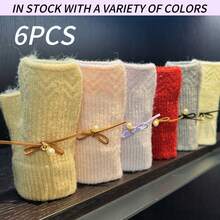 1 Pair Thick Fluffy Warm Winter Fingerless Gloves For Women, Elegant Solid Color Knitted Fleece Warm Gloves, Windproof Wedding Gloves Design, Versatile For Office, School, Writing, Dating, Cycling, Parties, Suitable For Autumn/Winter Outdoor Activities And Daily Wear - Multicolor - View 9