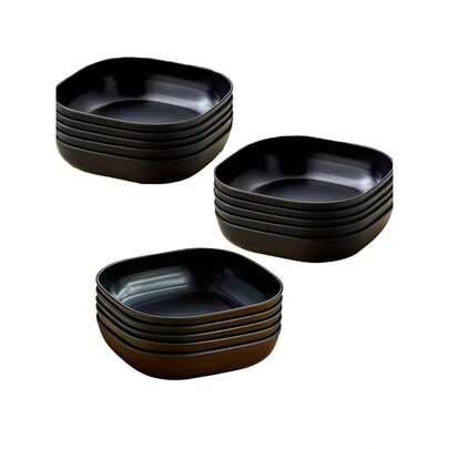 2/4/5/6/8/10pcs Black Plates, Black Square Dinnerware Plates, Suitable For Home, Kitchen, Dining Room, Dorm, Camping And Picnics, Square Lightweight Deep Plates, Unbreakable Plates, Salad Plates, Snack Bowls