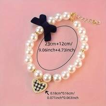 1 Piece Dog Cat Pearl Collar, Heart Pendant Pet Necklace Cute Girl Dog Collar With Bow Adjustable Wedding Pet Jewelry Accessories, Suitable For Small Dogs And Cats - Pink - View 6