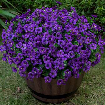 7 paquetes de plantas y flores artificiales falsas para decoración exterior de primavera y verano. Flores de seda de colores variados, resistentes a los rayos UV y realistas para porche, patio, hogar, caja de ventana, jardín y maceta. Púrpura