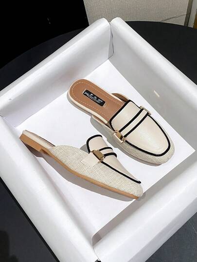 Mengshangli Women's Slip-On Mule Slippers, Colorblock, Flat, Fashionable Backless Slide Sandals