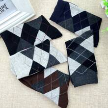 5 Pairs Business Plaid Socks, Men's Casual Mid-Calf Socks, Warm Thick Cotton Socks For Autumn/Winter - Multicolor - View 4