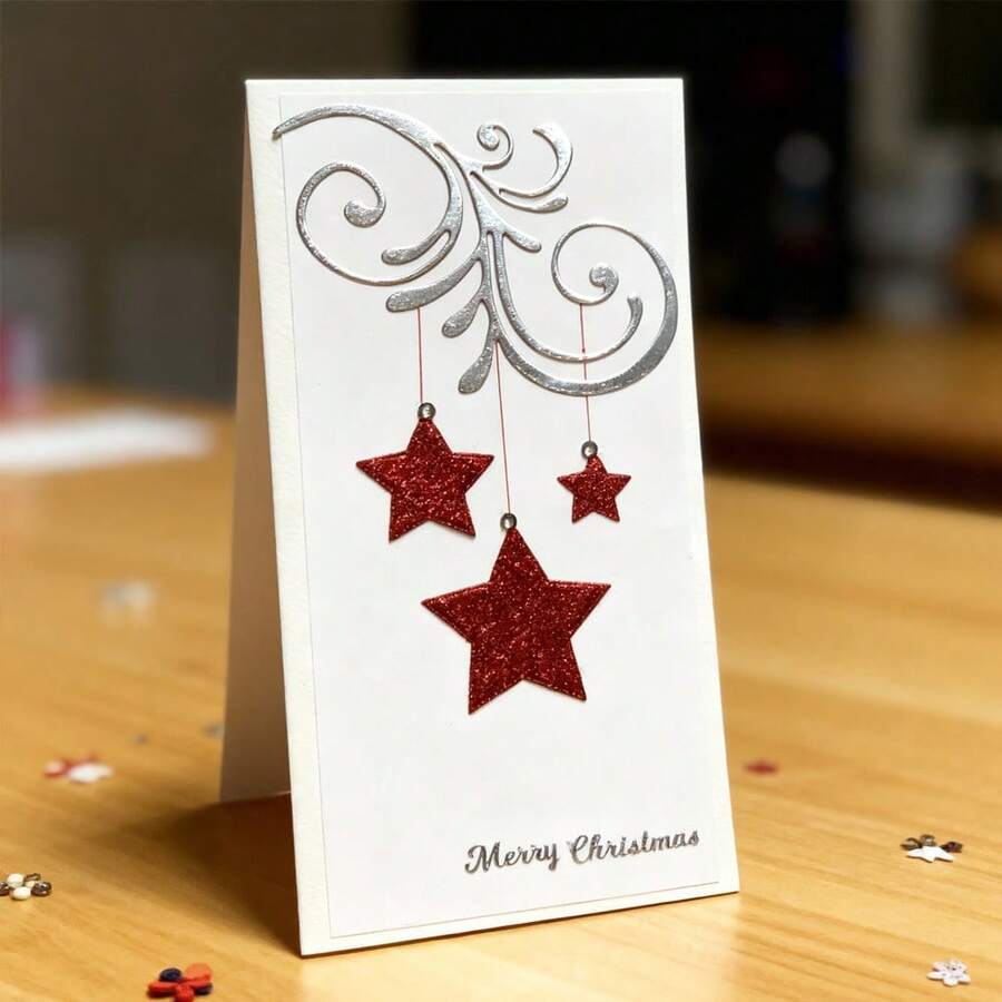 Creative Stars Metal Cutting Dies, DIY Scrapbooking Album And Embossing Stencil, Greeting Card Making Tool, Card Paper Cutting Crafts ,Gift Card Making Template Die Cuts. - Silver - View 1