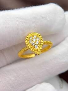 2026 European, American/Japanese, Korean/Middle Eastern Fashion Classic, Cute, Adjustable Size Girl's Ring, Brass Material Micro Inlaid Zirconia Exquisite Cute Girl's Ring - Sparkling Water Droplets YR0855 - View 12