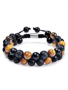 Natural Tiger Eye, Cat Eye, Green Turquoise, Red Vein, Black Obsidian, Green Ghost Beaded Bracelet, Handmade Woven Unisex Bracelet - Bracelet - View 9