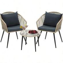 YITAHOME - Juego de 3 Piezas para Muebles de Patio al Aire última intervensión sillas de conversación de ratán para Todo Tipo de Clima para Patio Trasero balcón y terraza con Cojines Suaves Mesa