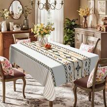 1pc Modern Minimalist Style Tablecloth, Polyester Rustic Decor, Rectangular Bohemian Print, Fade-Resistant, Washable, Stylish Rectangular Dining Table Cover, Suitable For Daily Living Room, Kitchen, Dining Room, Outdoor Weddings, Gifts