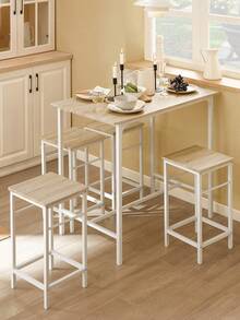 SoBuy OGT11-WN, Bar Set-1 Bar Table And 4 Stools, 5 Pieces Home Kitchen Breakfast Bar Set Furniture Dining Set - White - View 2