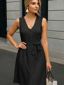 Long, Starched Camisole Dress, Backless, Draped, Curvy, Simple, Sleeveless, Comfortable, Summer, Spring, Wedding, Beach. - Black - View 1