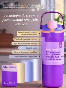 Botella térmica reutilizable con popote integrado y asa,FAB-29, Termo moderno de acero inoxidable 304, 900 ml, práctico, ligero y duradero para el día a día,Tapa Hermética con Boquilla Abatible, Popote Reutilizable, Aislamiento de Doble Pared, Mantiene Bebidas Frías y Calientes Todo el Día – Ideal para Oficina, Gym, Viajes y Uso Diario - Amarillo - Ver 6