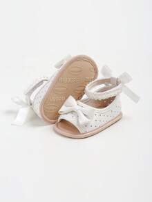 婴儿女童凉鞋 夏季婴儿婚纱平底鞋 新生儿学步鞋 学步鞋 - 白色 - 查看 6