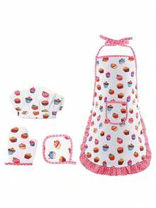 4pcs Kids Kitchen Apron Set, Suitable For Boys And Girls, Includes Baking Tools, Dinosaur And Fruit Pattern Aprons, Realistic Kitchen Roleplay Set, New Year, Birthday Gift, Easter Gift, Girls Toys, Boys Toys, Kitchen Play Set, Children's Painting Aprons, Birthday Gift, Back To School Gift - Multicolor - View 8