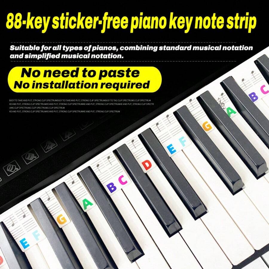 1PC Reusable Piano Note Guide, Easy To Install And Remove Piano Keyboard Note Labels, 61/88 Keys Full Size, Removable Without Stickers, Soundproof, Kalimba Thumb, Tuning Fork, Not Silicone, Not Silicone, It's Paper - Multicolor - View 1