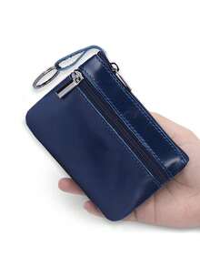 Women's Stylish Mini Coin Pouch - Zipper Closure Key Ring Wallet For Daily Errands & Shopping - Navy - View 3
