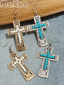 Vintage-Style Women's Turquoise Cross Pendant Necklace, Unique Design, Suitable For Daily Wear - Vintage Cross Pendant - View 14