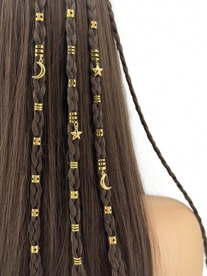 44pcs Star & Moon Metallic Hair Accessories, Suitable For Braids, Dreadlocks, Girls Party Decorations (Holidays, School Supplies)