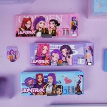 双层文具盒，卡通设计，大容量多功能文具盒及文具 KPOP DE-MON HUNT-ERS DE-MON HUNT-RESS SQUAD 铅笔盒，文具盒，学生铅笔盒，收纳盒