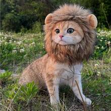 1件可调节狮子鬃毛假发，趣味造型帽，可爱猫/狮子头饰，可水洗狮子毛发装扮，带耳朵，佩戴舒适，适合小型猫/狗，猫咪服装，角色扮演和摄影，宠物配饰 - 彩色 - 查看 5