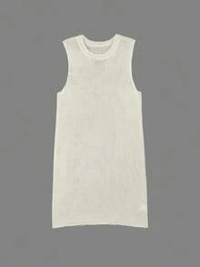 女士性感透视修身圆领无袖针织罩衫连衣裙，欧美风格，夏季 - 乳白 - 查看 5