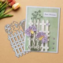 创意栅栏和花朵金属切割模具，DIY剪贴簿相册和压花模板，贺卡制作工具，卡片纸切割工艺品，礼品卡制作模板模切。 - 銀色 - 查看 6