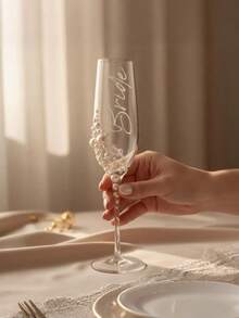 Personalized Bride Champagne Flute, Faux Pearl Crystal Glass Champagne Flute, Customized Champagne Flute For Bride & Bridesmaids - Reusable, Dishwasher , Customized Champagne Flute With Bow / Bride & Bridesmaids Wine Glass / Wedding Party Glassware / Wedding Supplies / Champagne Flute / Champagne Coupe / Bridesmaid / Bride / Maid Of Honor / Mother Of The Bride / Bachelorette Party / Birthday Party - Multicolor - View 6